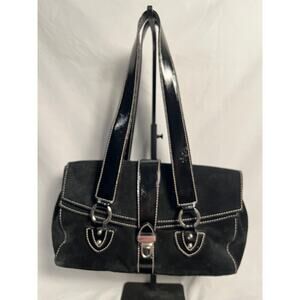 Helen Welsh Black Suede Leather Shoulder Bag Vintage Style Handbag